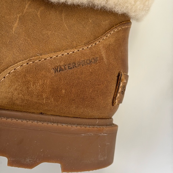 Sorel Ainsley Conquest Brown Lace Up Leather & Shearling Ankle Boots 9 M - Picture 12 of 13